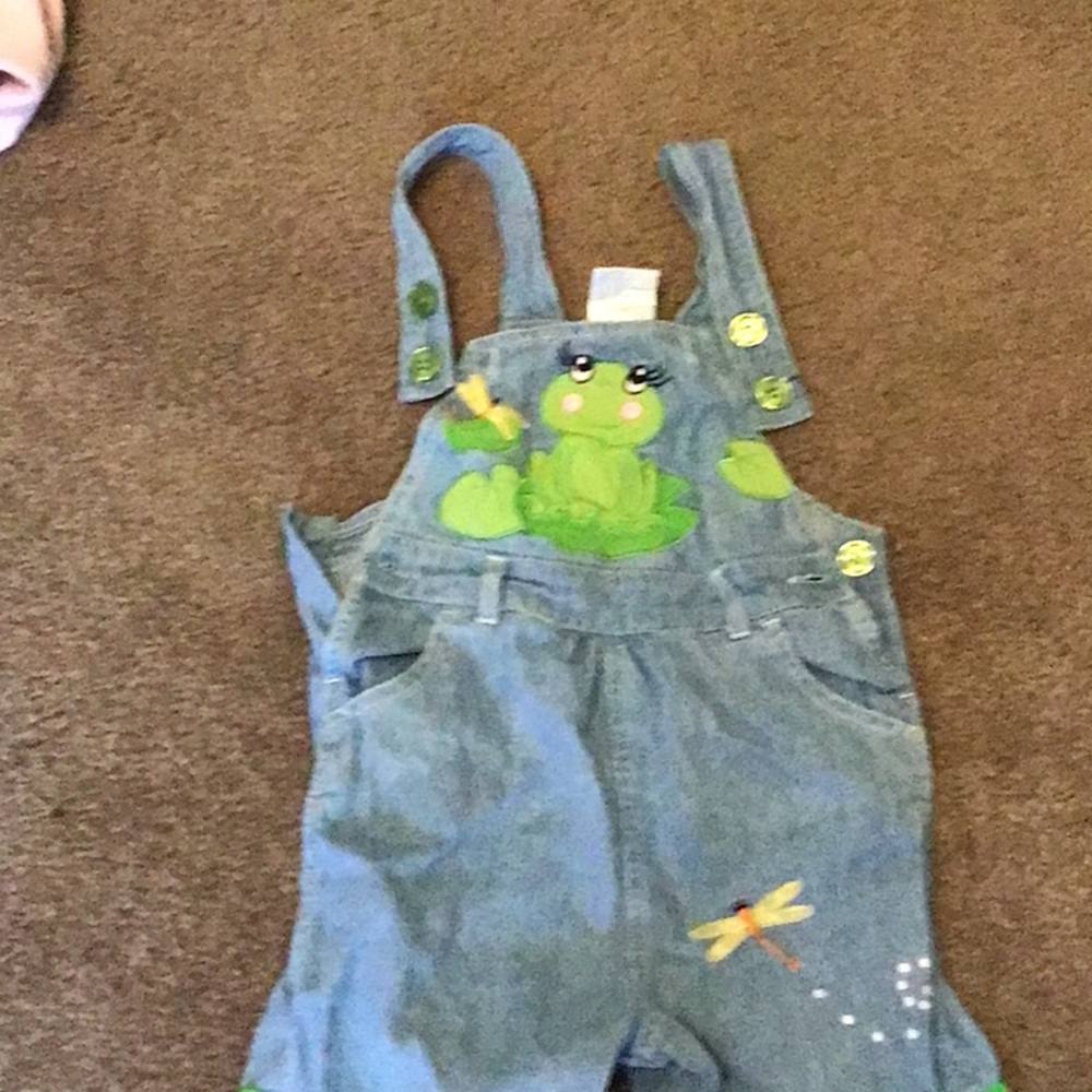 Blue and Green Overalls with Dragonfly Design